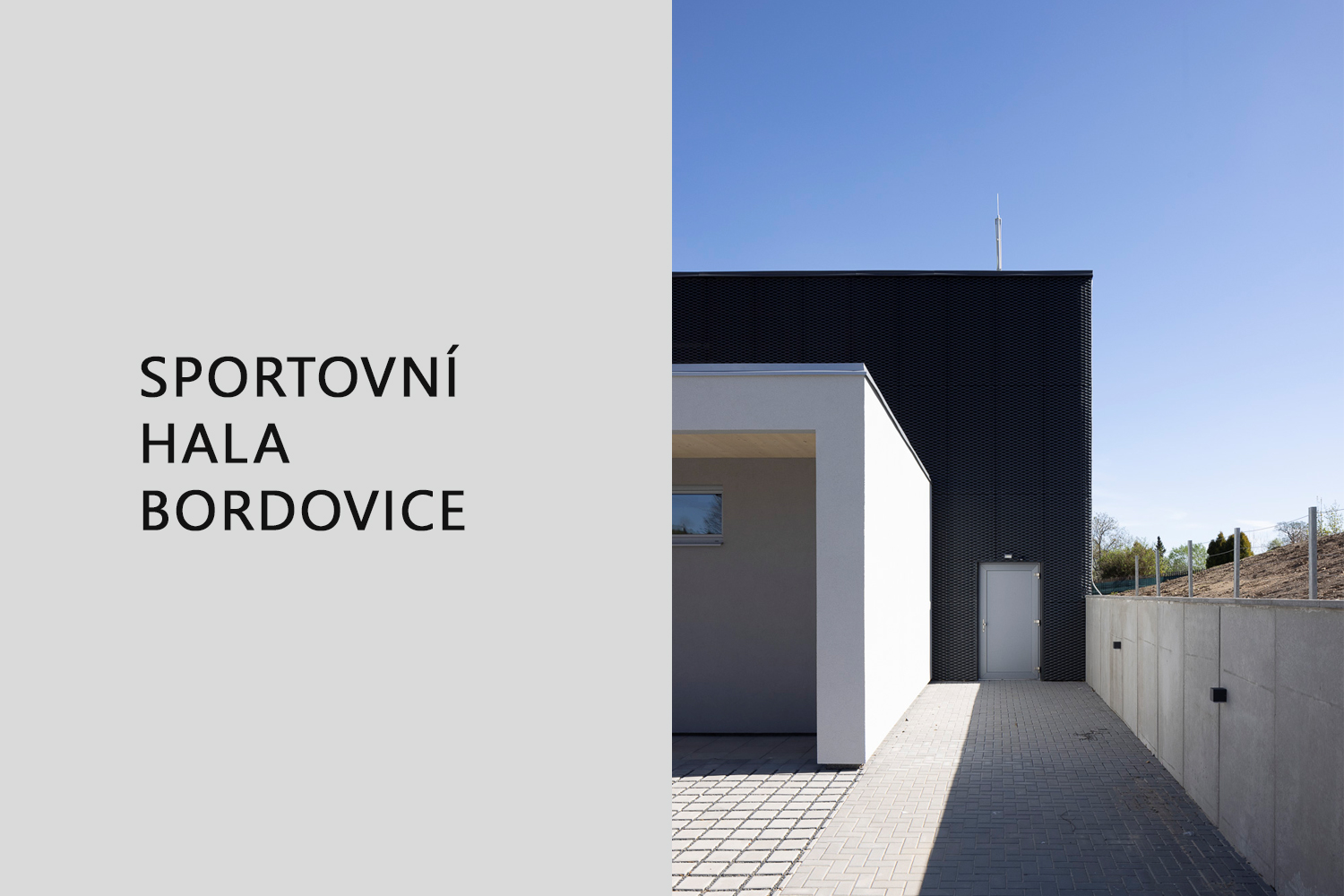 Sportovní hala Bordovice - dřevostavba sportovní haly, kombinace CLT panelů a BSH rámů, dřevěná hybridní konstrukce, provětrávaná fasáda tahokov - Ing. Arch. Tomáš Kudělka