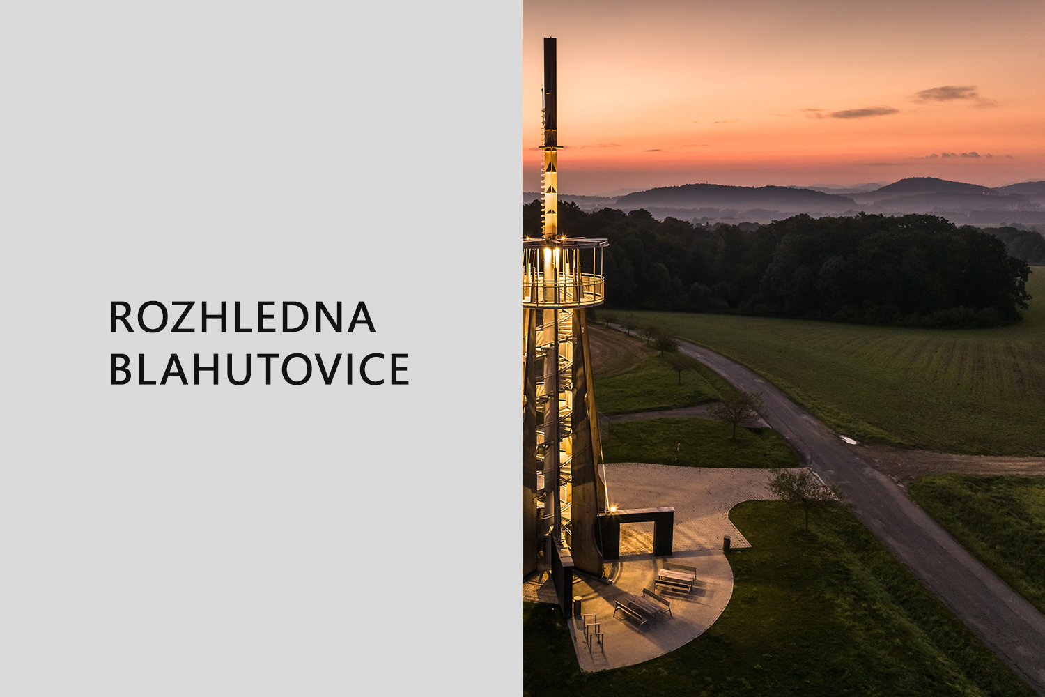 Rozhledna Blahutovice - rozhledna s vyhlídkovou plošinou, kombinace ocelové konstrukce s CLT panely - Ing. Arch. Tomáš Kudělka